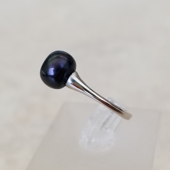 8mm Freshwater Black Pearl Open Design Ring - Picture 3 of 7